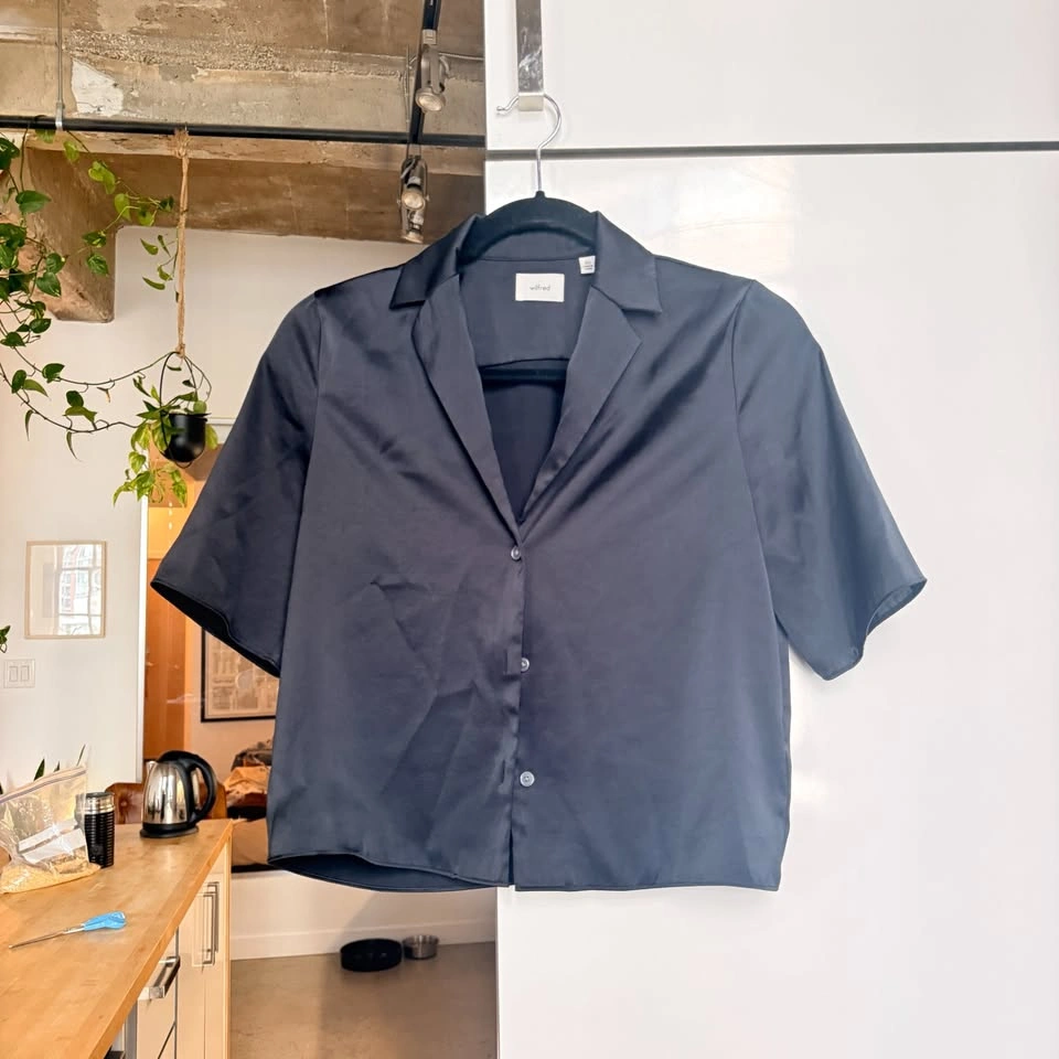 Wilfred Black Satin Camp Shirt – 2XS