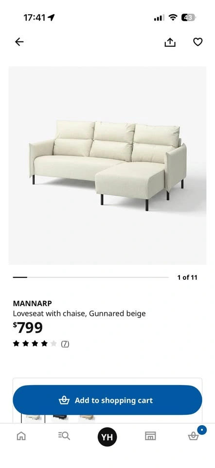 IKEA MANNARP Loveseat with chaise, Gunnared beige, L shape Sofa - photo 2