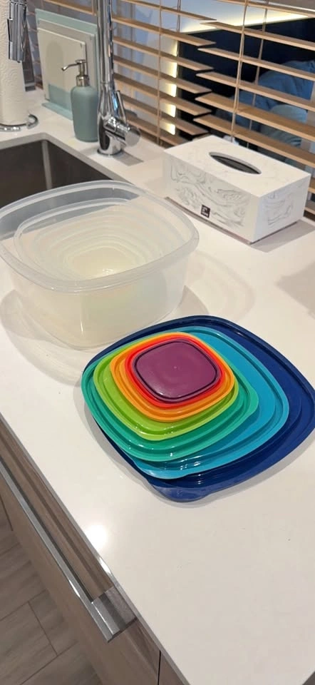 Nesting Clear Food Storage Containers with Colorful Lids Set of