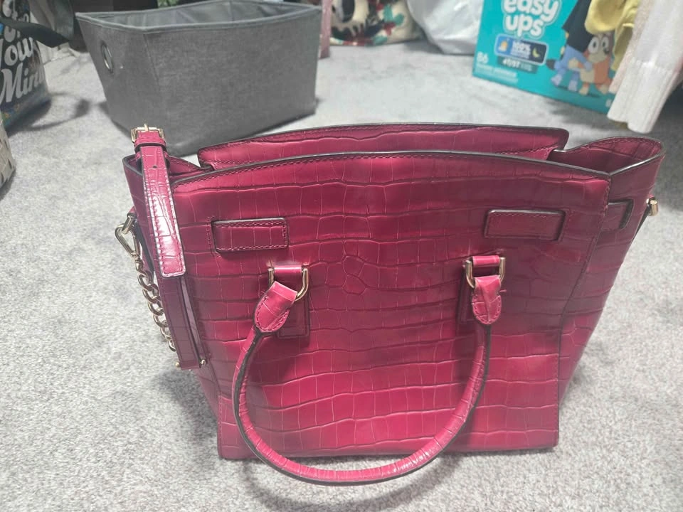 Michael Kors Hamilton Croc-Embossed Satchel in Berry - photo 2