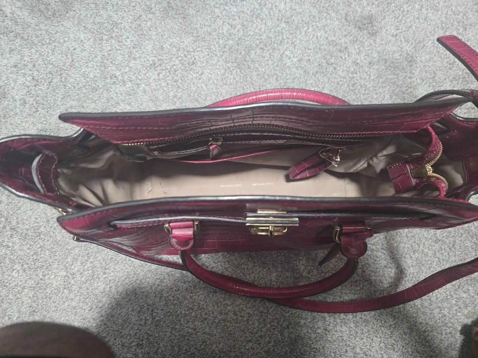 Michael Kors Hamilton Croc-Embossed Satchel in Berry - photo 3