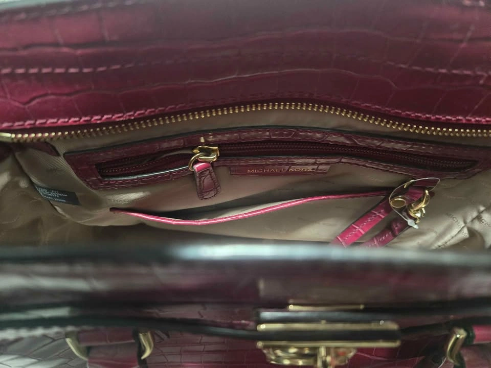 Michael Kors Hamilton Croc-Embossed Satchel in Berry - photo 4