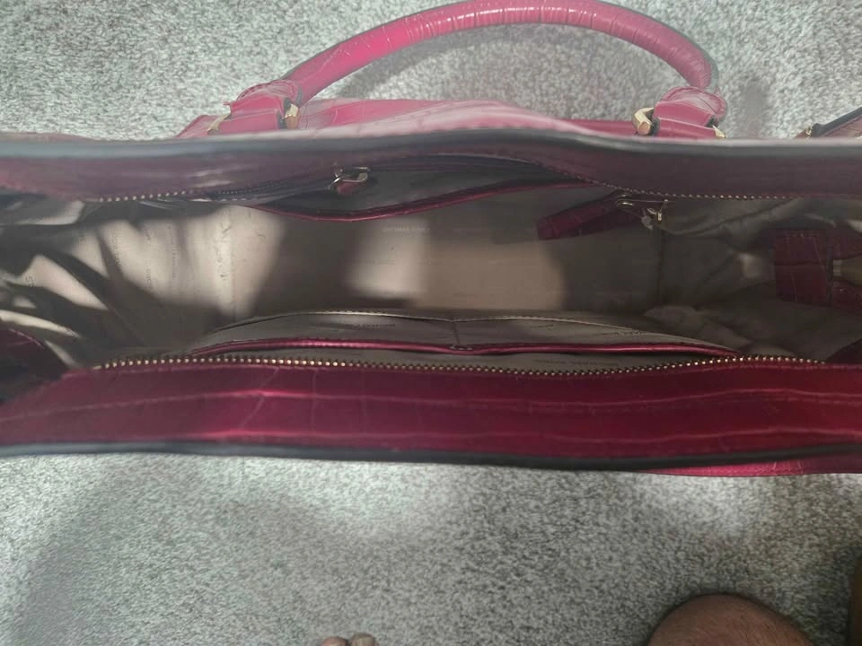 Michael Kors Hamilton Croc-Embossed Satchel in Berry - photo 5