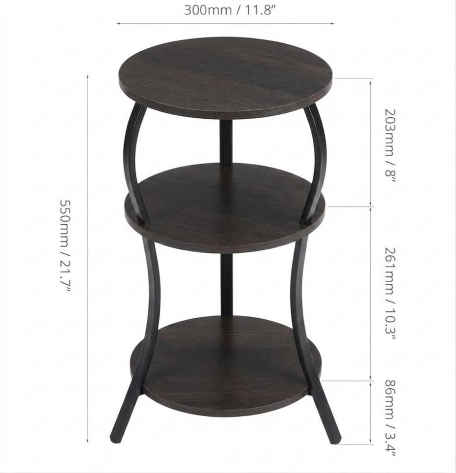3-Tier Small Round Side Table & Nightstand - Dark Oak - photo 4
