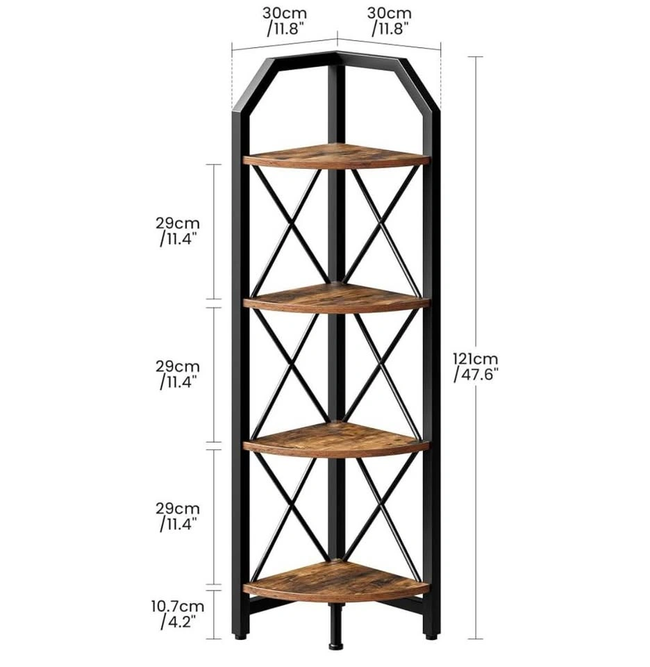 47.6" 4-Tier Industrial Corner Shelf & Bookshelf - photo 3