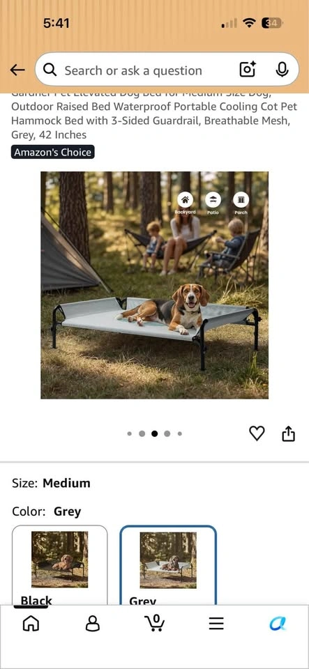 Elevated Dog Bed 35" Raised Outdoor Cooling Cot (Grey) - photo 5