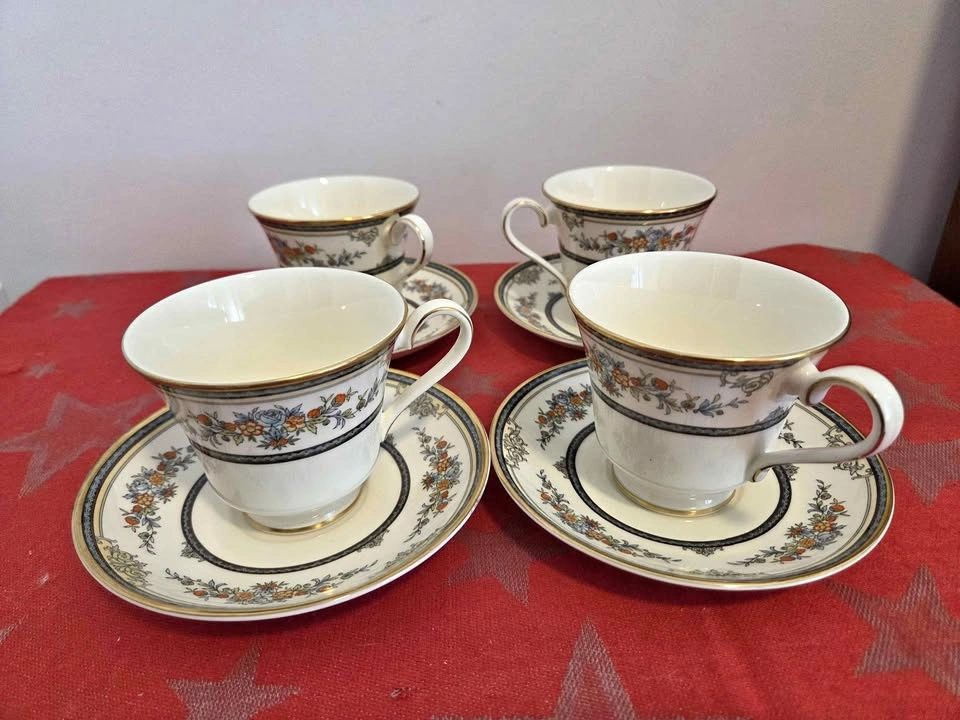 Minton Stanwood Tea Cup Saucer Sets Bone China, Set of 4