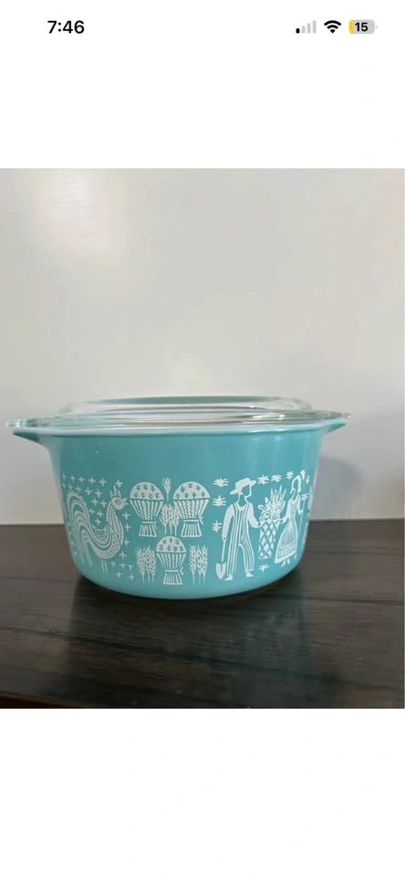 Vintage Pyrex Butterprint 473 Blue Dish 1qt Amish Design - photo 2
