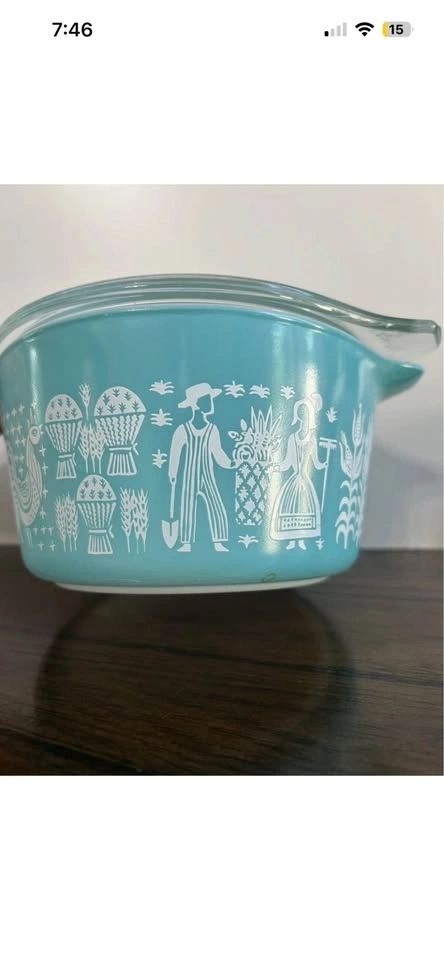 Vintage Pyrex Butterprint 473 Blue Dish 1qt Amish Design - photo 3