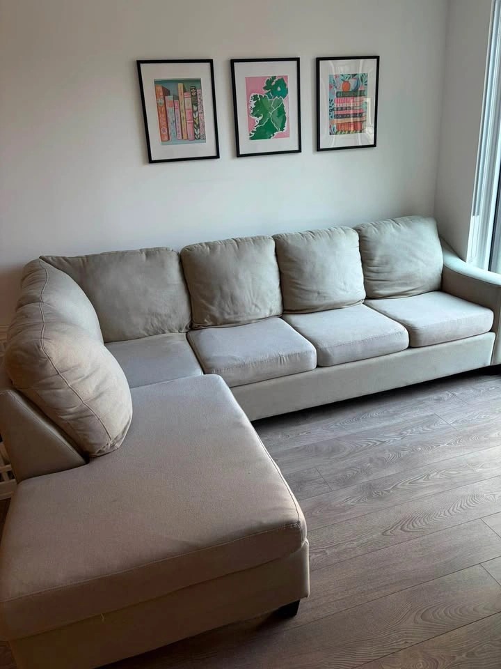 Beige ASHLEY Sectional Sofa with Left-Facing Chaise - photo 2