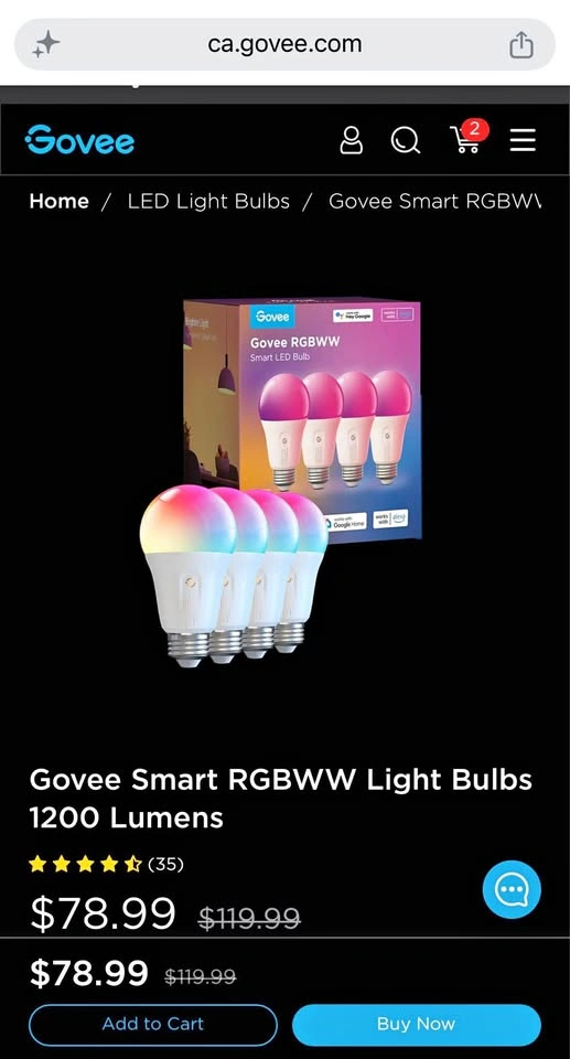 6x Govee Smart LED Light Bulbs RGBWW Colour Changing