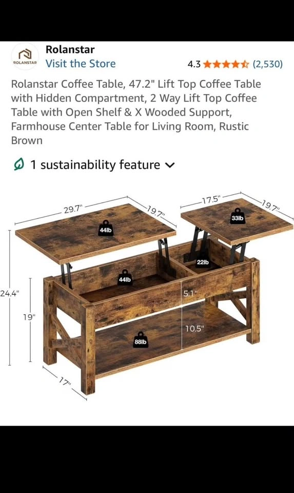 Rolanstar 2-way Lift Top Coffee Table - photo 5