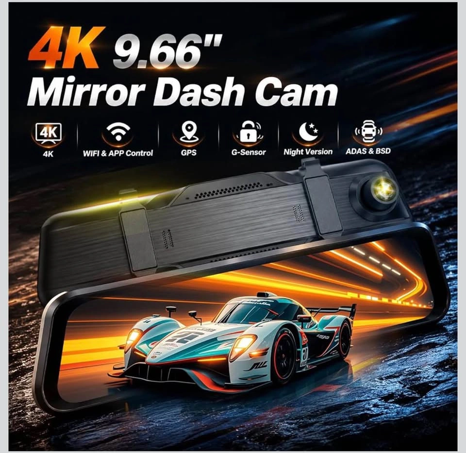 (New)9.66” Touchscreen, 4K Mirror Dash Cam & 1080 Rear View - photo 2