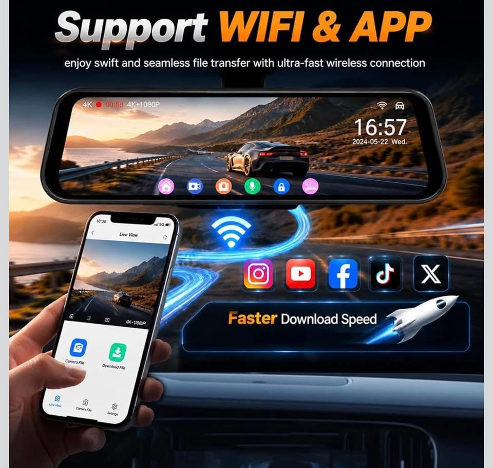 (New)9.66” Touchscreen, 4K Mirror Dash Cam & 1080 Rear View - photo 3