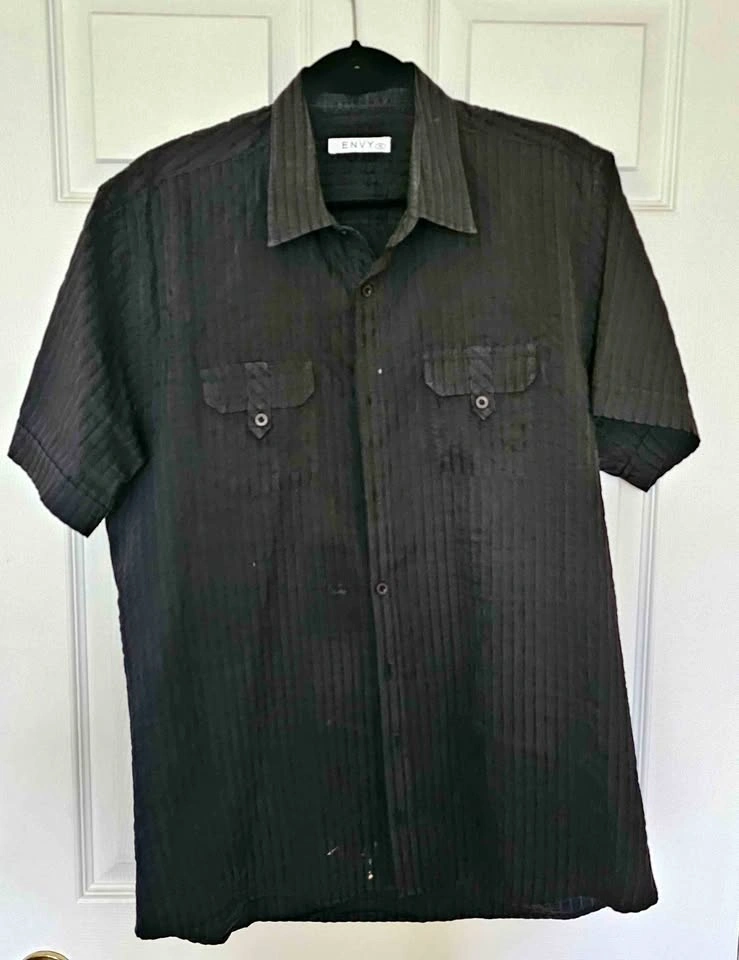 ENVY Men's XL Black Textured Seersucker Short Sleeve Shirt
