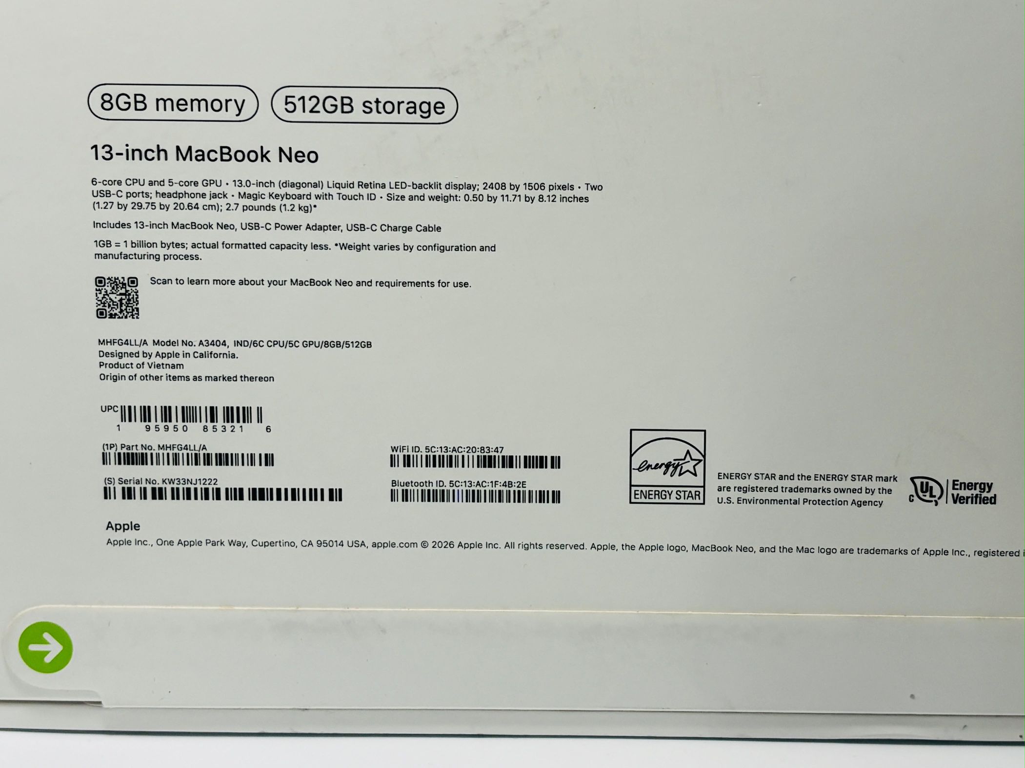 Apple MACBOOK NEO 8GB 512GB ~TouchID ~NEW SEALED - photo 4