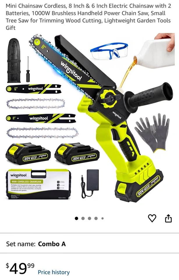 (New)1000W Mini Chainsaw Cordless with 2 Batteries