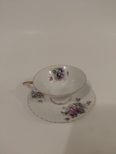 Vintage Lefton China Purple Violet Teacup Saucer Set Hand Painte - photo 2