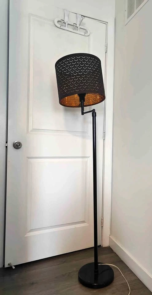 Ikea Black Swing Arm Floor Lamp with Patterned Shade