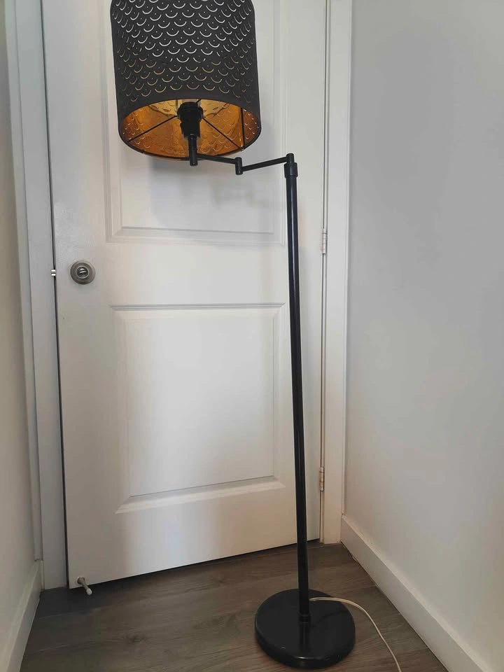 Ikea Black Swing Arm Floor Lamp with Patterned Shade - photo 2