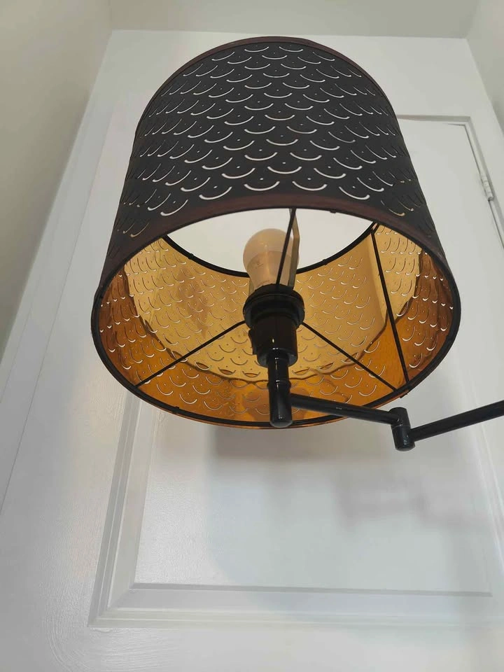 Ikea Black Swing Arm Floor Lamp with Patterned Shade - photo 3