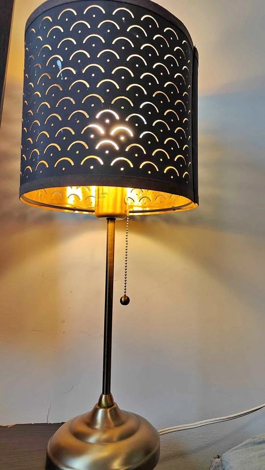 Brass Table Lamp with Laser-Cut Patterned Shade