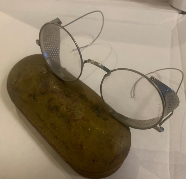 Vintage Metal Safety Goggles in Tin Case