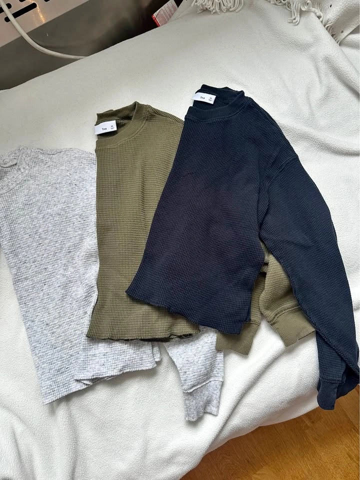 Set of 3 - TNA Waffle Knit Cropped Long Sleeve Shirt