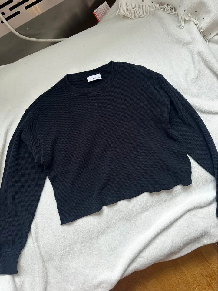 Set of 3 - TNA Waffle Knit Cropped Long Sleeve Shirt - photo 2