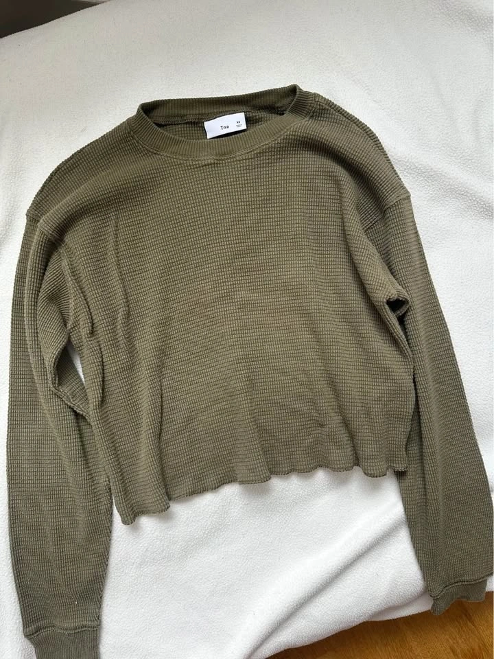 Set of 3 - TNA Waffle Knit Cropped Long Sleeve Shirt - photo 4