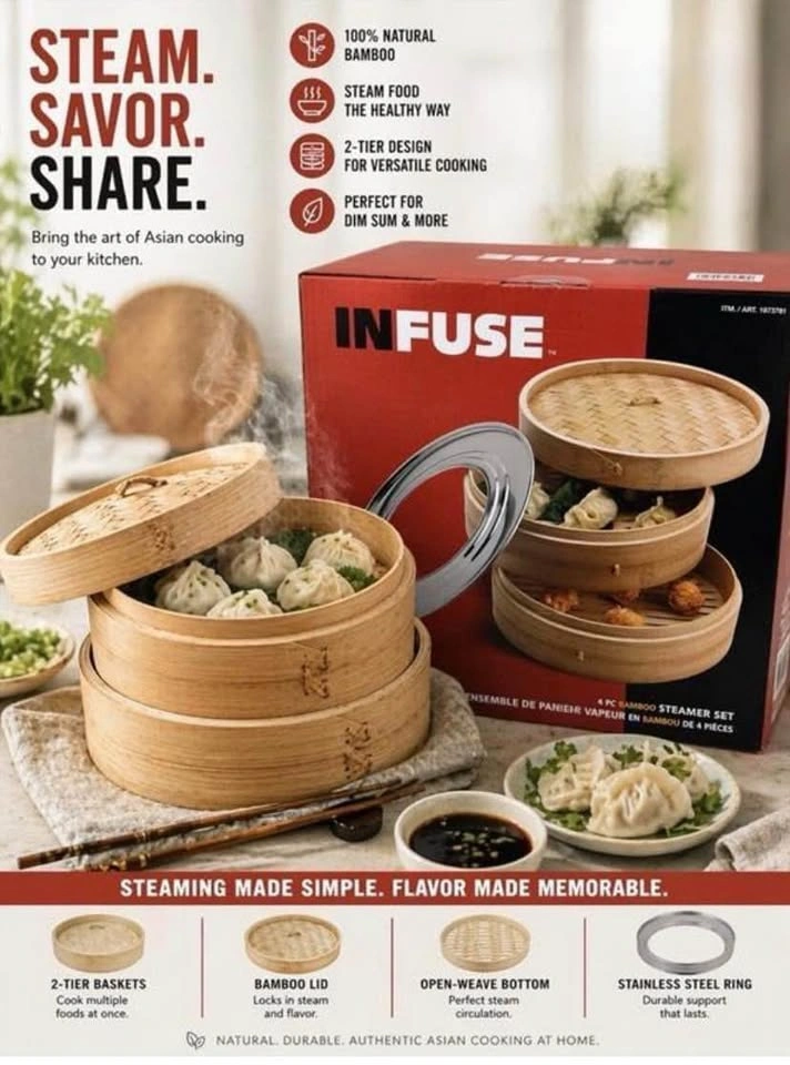 INFUSE 4 PC Bamboo Steamer Set - photo 3