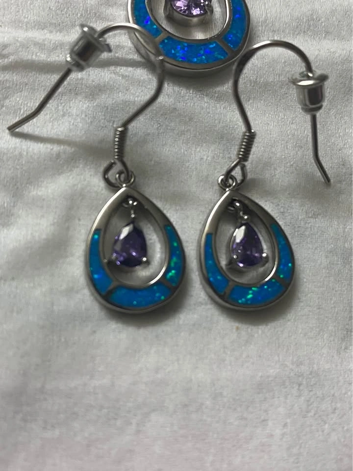 CI 925 Italy Opal & Amethyst Teardrop Jewelry Set - photo 2