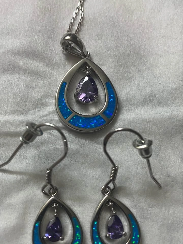 CI 925 Italy Opal & Amethyst Teardrop Jewelry Set - photo 3