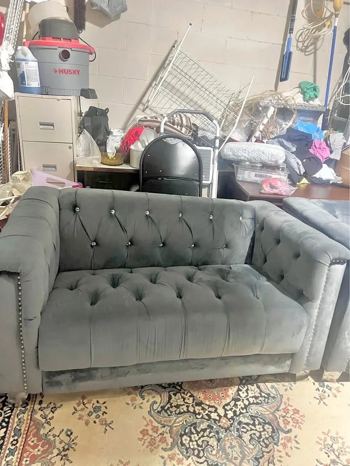 Grey Tufted Velvet Loveseat and Arm Chair