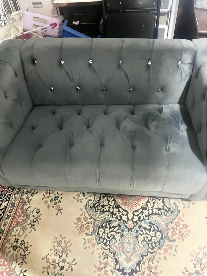 Grey Tufted Velvet Loveseat and Arm Chair - photo 4