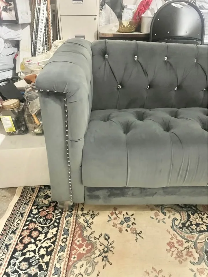 Grey Tufted Velvet Loveseat and Arm Chair - photo 5
