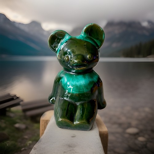 Evangeline Pottery Green Drip Glaze Sitting Teddy Bear
