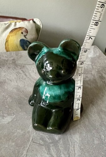 Evangeline Pottery Green Drip Glaze Sitting Teddy Bear - photo 2