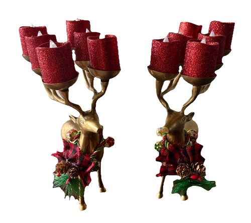Vintage Brass Reindeer Candle Holders (pair)