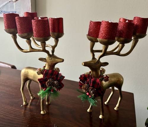 Vintage Brass Reindeer Candle Holders (pair) - photo 2