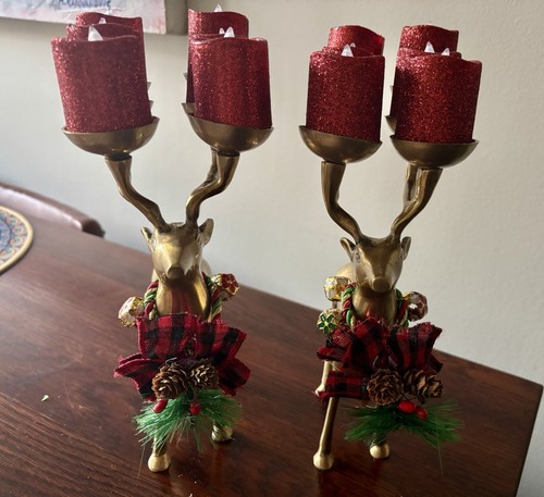 Vintage Brass Reindeer Candle Holders (pair) - photo 3