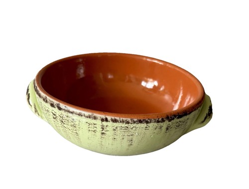 DRIP GLAZED ITALIAN CLAY DISH W/HANDLES