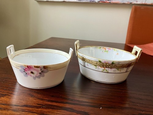 Antique hand painted Nippon bowls with handles
