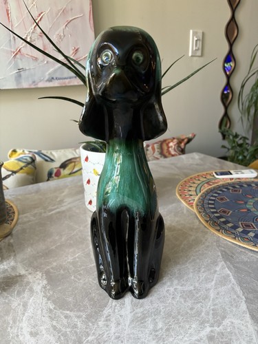 Vtg Blue Mountain Pottery BMP 14" Large Sitting Dog Green Drip G