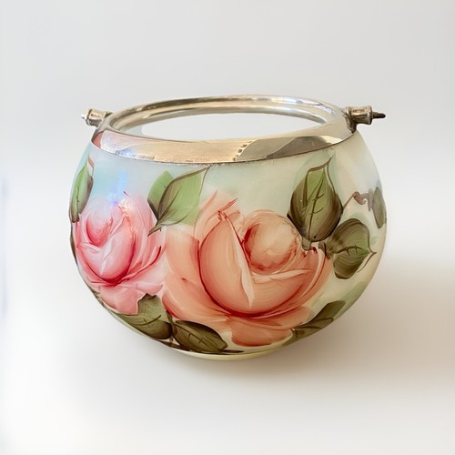Antique Biscuit Jar Hand Painted Milk Glass