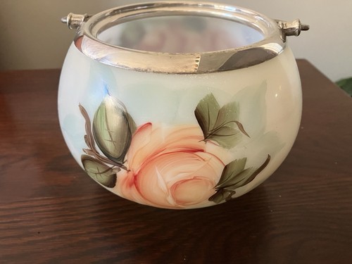 Antique Biscuit Jar Hand Painted Milk Glass - photo 3