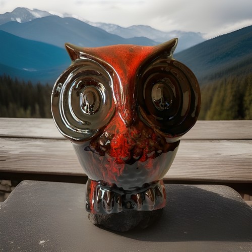 Vintage Owl Canuck Pottery Drip Orange Coin Bank