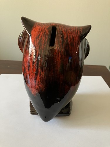 Vintage Owl Canuck Pottery Drip Orange Coin Bank - photo 2