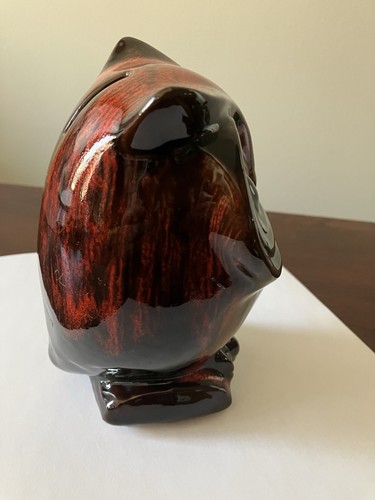 Vintage Owl Canuck Pottery Drip Orange Coin Bank - photo 3