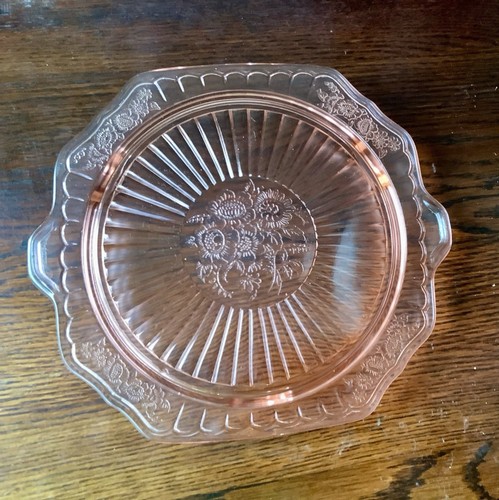 1930s Anchor Hocking Mayfair Open Rose Pink Cake Plate